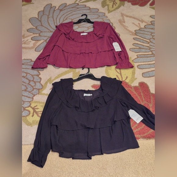 Time and Tru Tops - NWT Lot Of 2 Time And Tru Womens Long Sleeve Ruffle Blouse Size XL